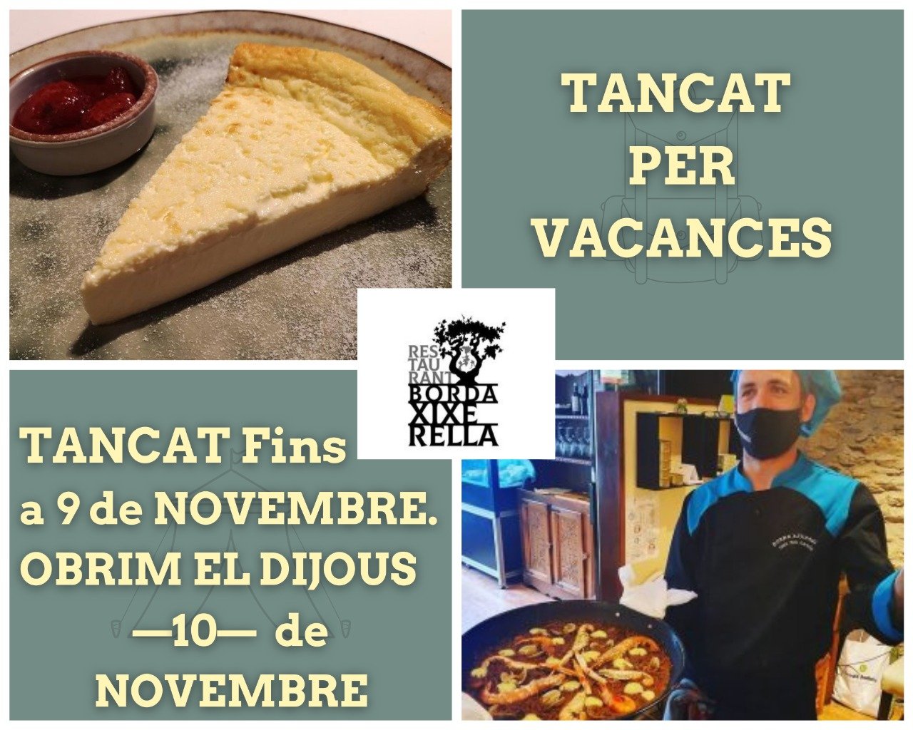 Vacances fins al dia -9- de novembre – Obrim el dijous dia -10- de novembre