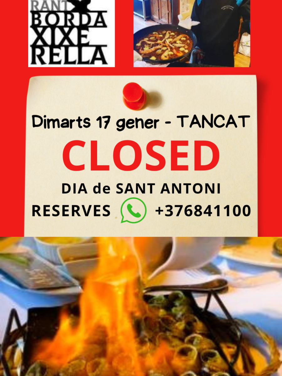 BORDA XIXERELLA – dimarts 17 de gener tancat – Sant Antoni