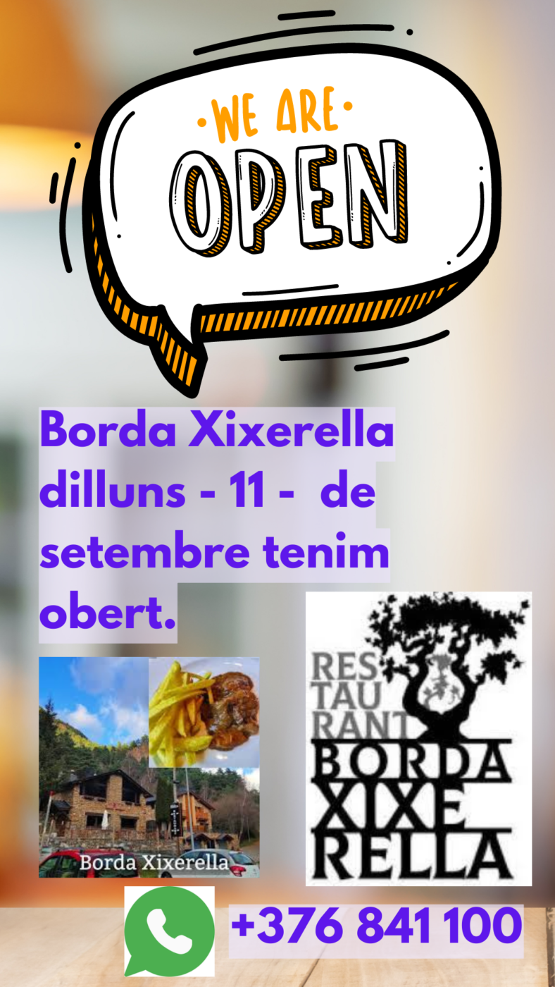 BORDA XIXERELLA RESTAURANT EL DILLUNS DIA 11 DE SETEMBRE 2023 OBRIM AL MIGDIA