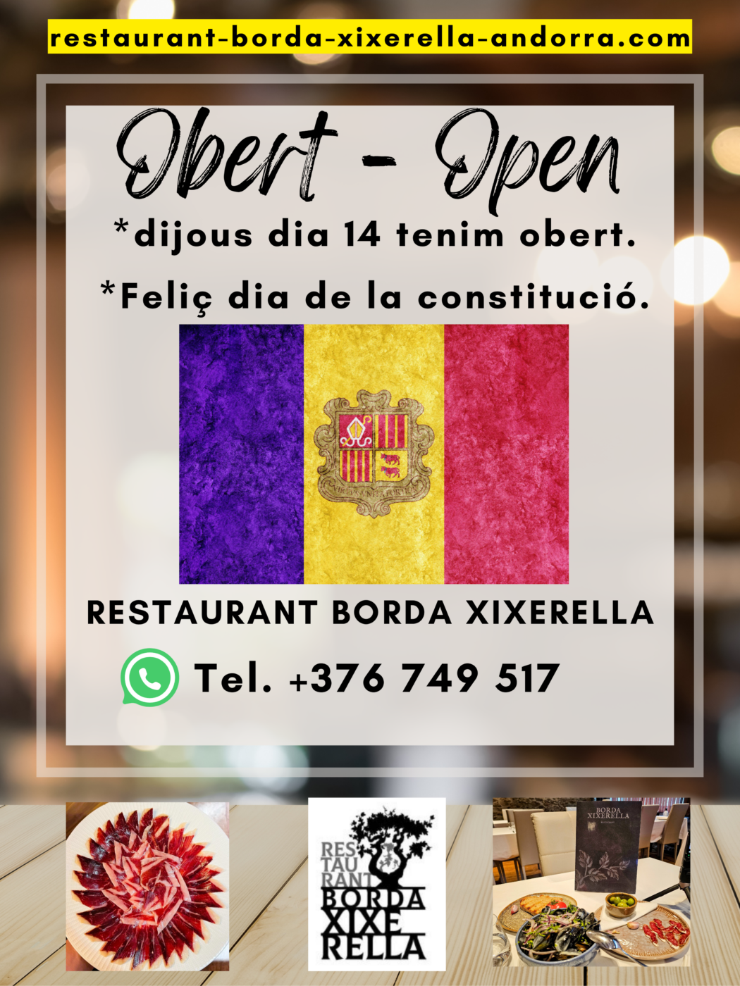 Feliç dia de la constitució 2024 i dijous dia 14 tenim el Restaurant obert