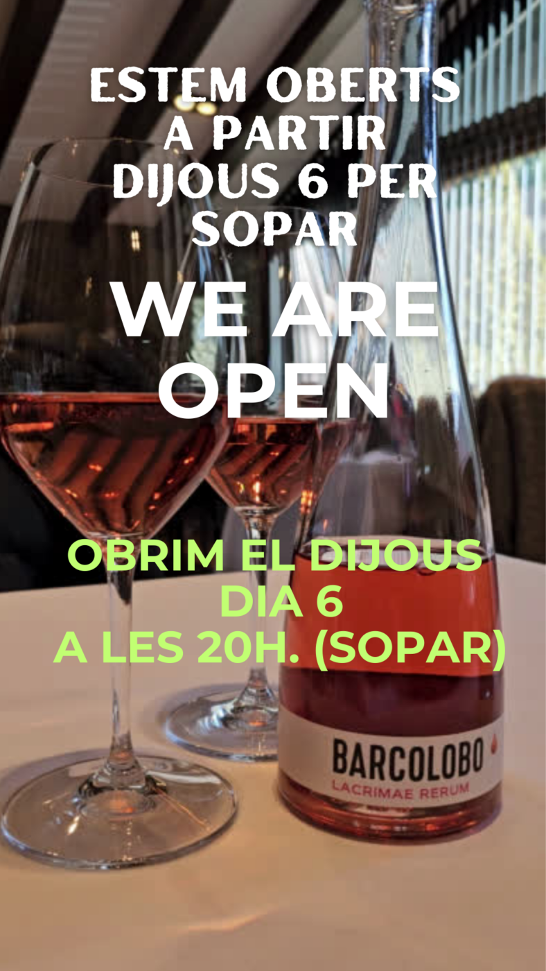 OBRIM DIJOUS VINENT DIA 6 A LES 20 HORES per SOPAR RESERVES +376 749 517.