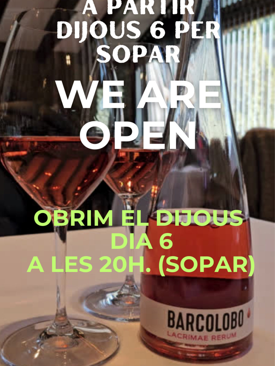OBRIM DIJOUS VINENT DIA 6 A LES 20 HORES per SOPAR RESERVES +376 749 517.
