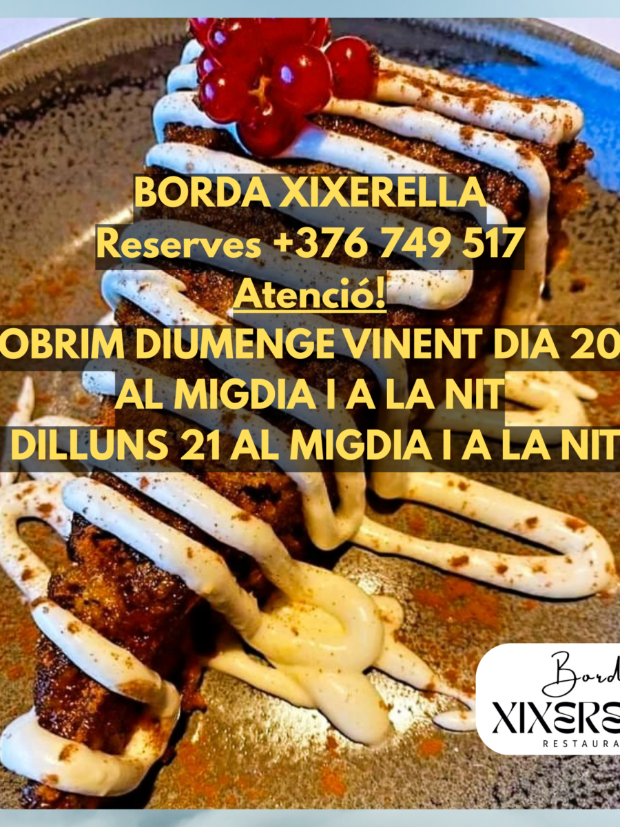 OBRIM DIUMENGE VINENT DIA 20 AL MIGDIA I A LA NIT i DILLUNS 21 AL MIGDIA I A LA NIT.